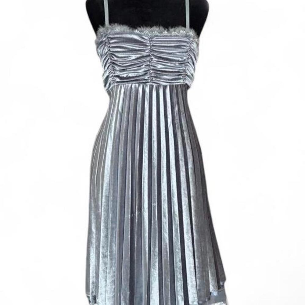 Y2K Silver Velvet Babydoll Dress – Fairycore Party Dress M/L